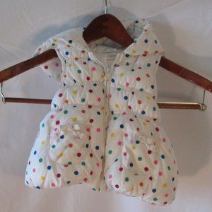 Gymboree 12-24 Mos Girls Puffy Hooded Vest White w\ Multi-Colored Pokka …